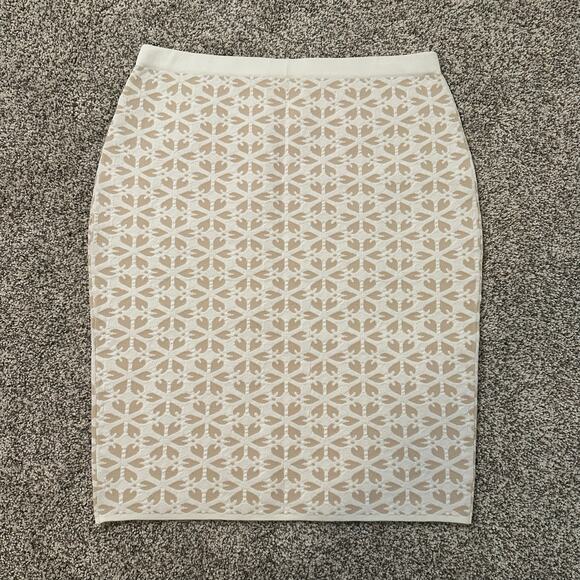 Etcetera white & tan knit knee-length pencil skirt size M - Picture 3 of 8